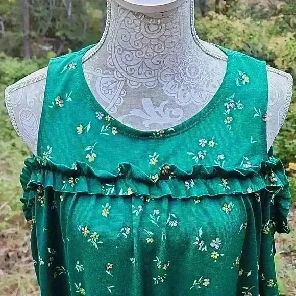 LC Lauren Conrad Green Floral Cold Shoulder Dress Large Easter Spring Wedding - Picture 3 of 6